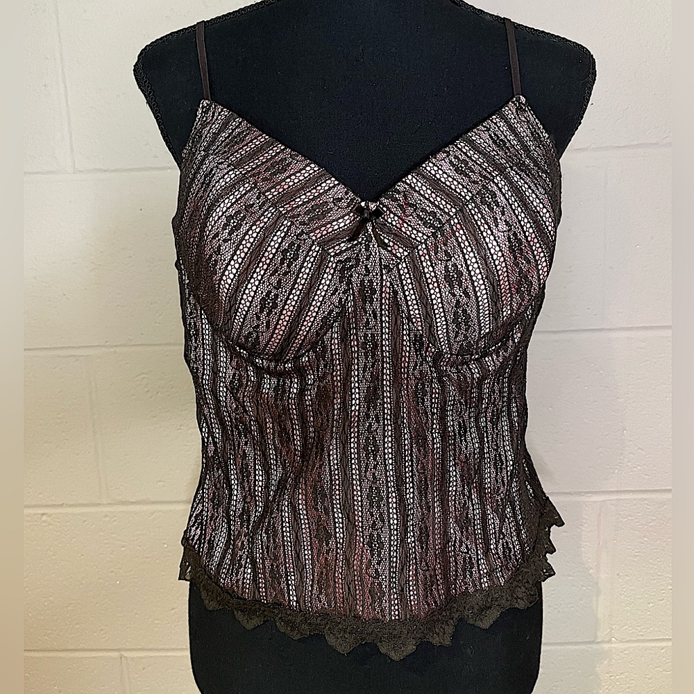 Pink and black lace top